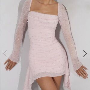 Oh Polly Tivoli Long Sleeve Beaded Cowl Neck Mini Dress Pink Blush Size 4 Party